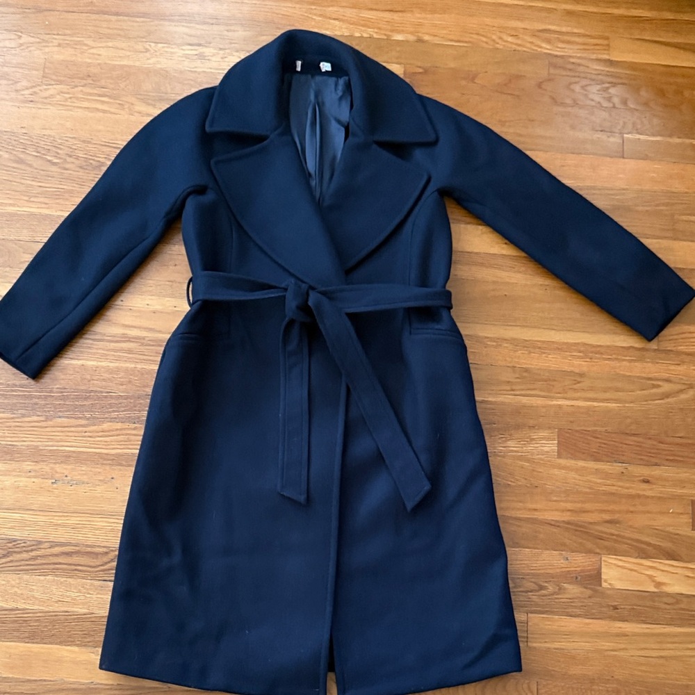 Cuyana Italian Wool Wrap Coat Navy Belted Made in Italy M NWOT